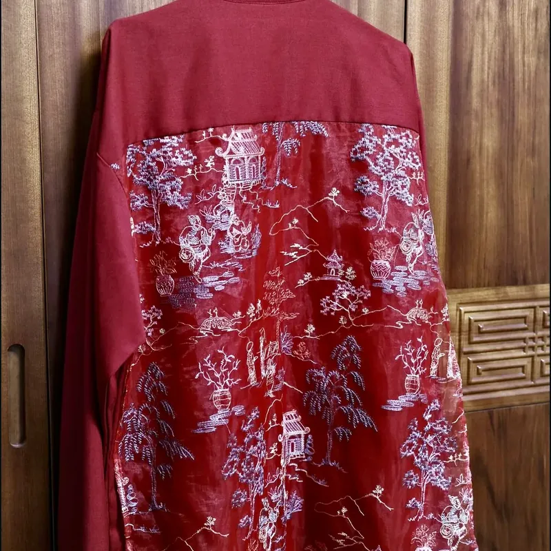 Áo Hymaison, Sơ mi hội làng màu đỏ (unisex) <65kg, mặc 1 lần, lưng áo thêu, tà bay 703000