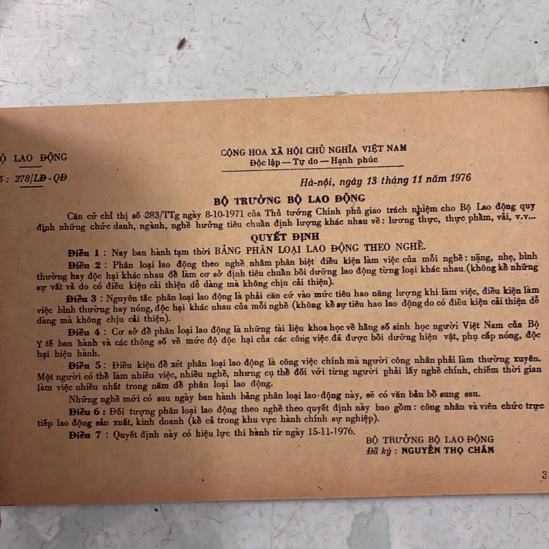 Bảng phân loại lao động theo nghề - 1979s 1019261