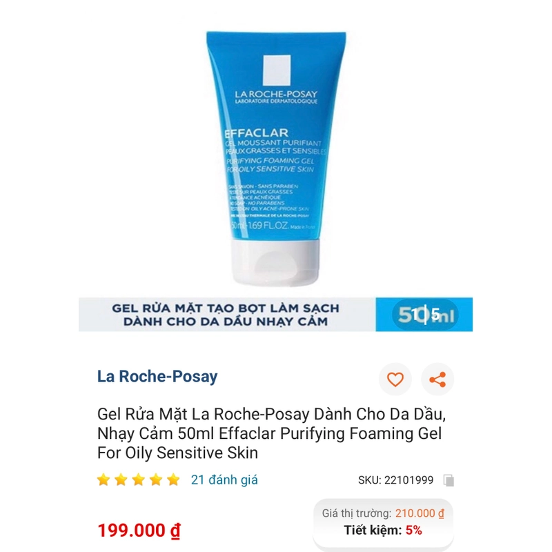 Gel Rửa Mặt La Roche-Posay Dành Cho Da Dầu, Nhạy Cảm 50ml 548675