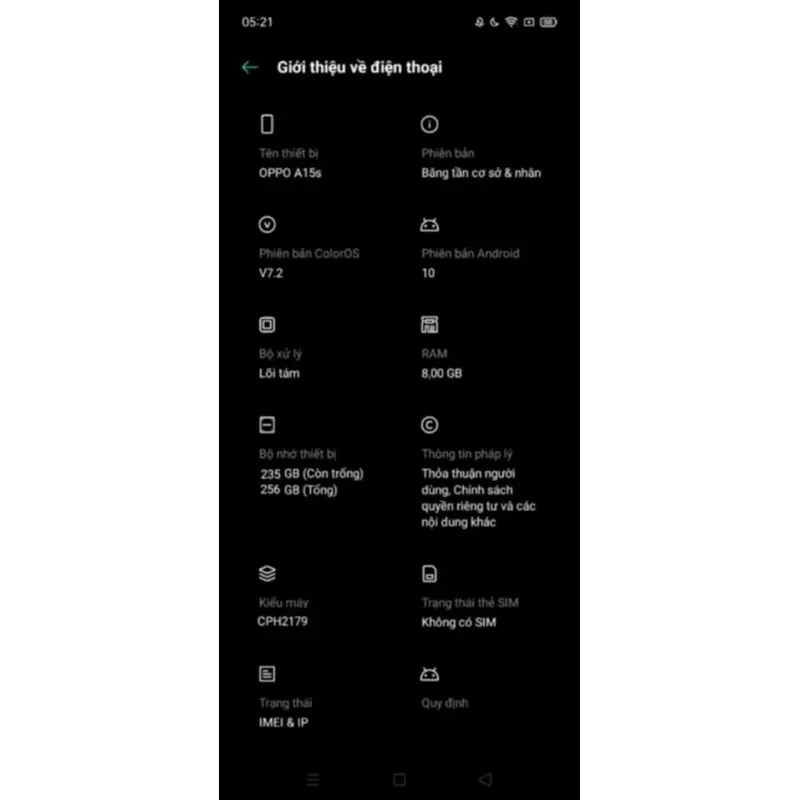 OPPO A15s 256GB Đen 99% 786334