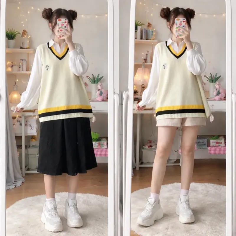 Áo gile len thêu hình mèo 1010573