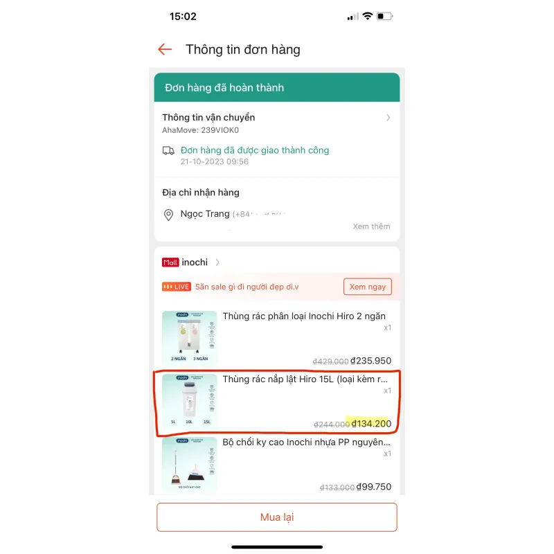 Thùng rác nắp lật Hiro 15L Inochi (hạn chế mùi hôi) 785173