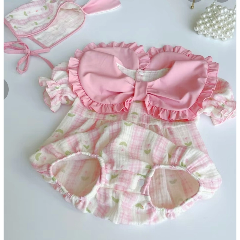 Bodysuit xô muslin, cổ nơ to cho bé gái  5-7kg 462198