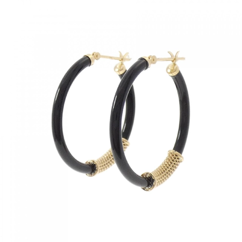 K18YG Khuyên tai Hoop Onyx - Hàng hiệu Chính hãng 869123