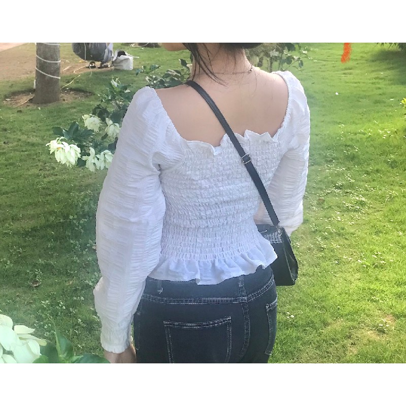 Áo croptop vải nhún tay dài 10985