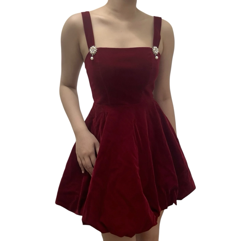 Váy đầm nhung đỏ tiểu thư size s 445909