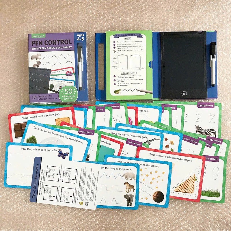 Sách tập cầm bút Pen control - wipe-clean cards & LCD tablet nguyên seal 158920