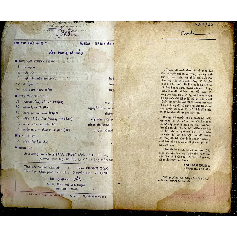 ĐỌC VĂN STEFAN ZWEIG - Tạp chí VĂN số 7  miền Nam VN trước 1975 1029101