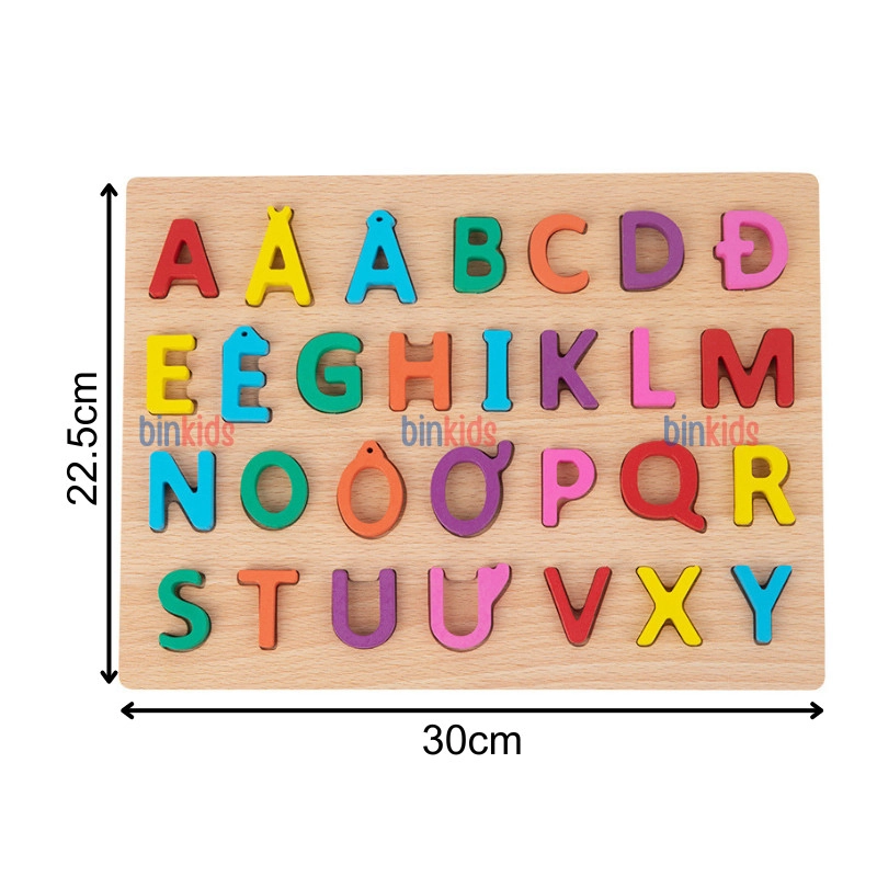 Bảng chữ cái Tiếng Việt, bảng chữ cái gỗ nổi chữ và số cho bé, kích thước 30x22cm, giúp bé phát triển tư duy 531099