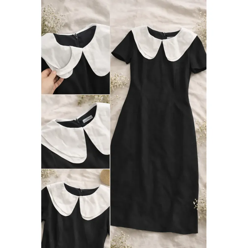 Váy đen dáng suông, cổ trắng thanh lịch  973139