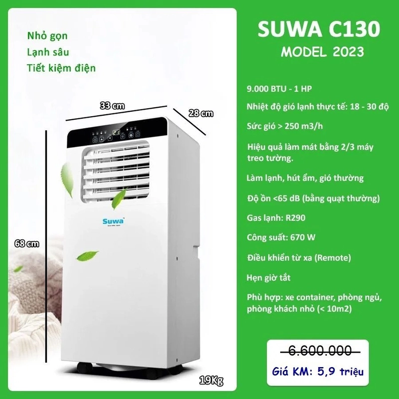 ĐIỀU HOÀ DI ĐỘNG SUWAC130 GIÁ HÃNG 5.600K *TẶNG QUÀ 0Đ 501683