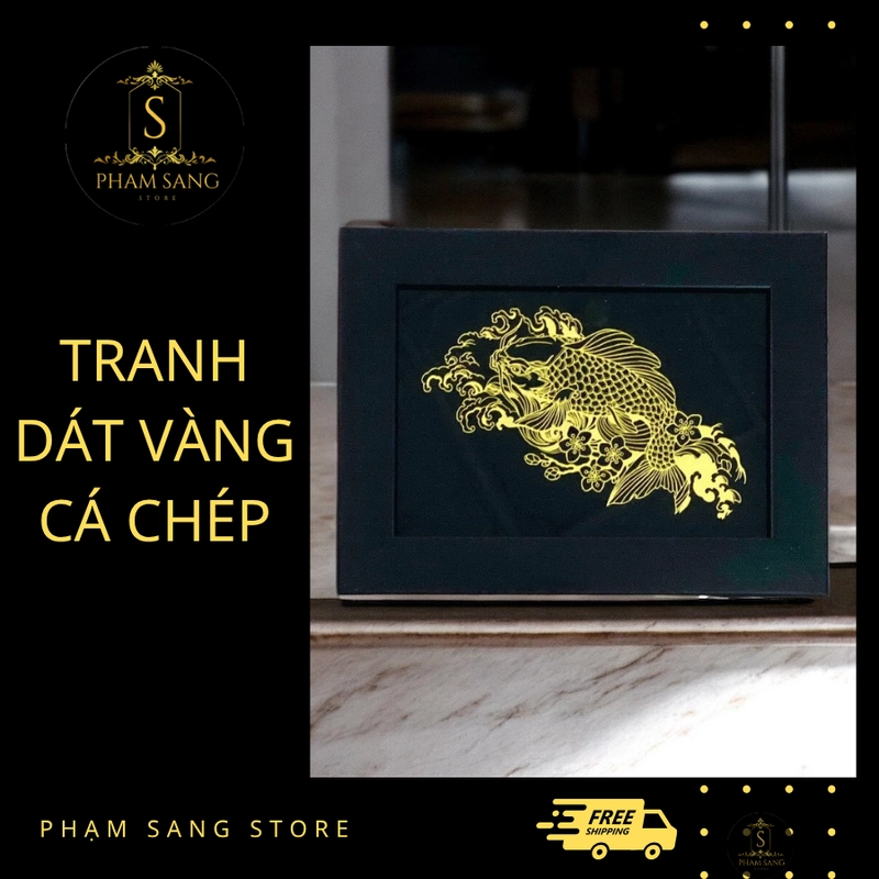 Tranh Treo Tường/ Để Bàn Dát Vàng Mẫu Cá Chép 4113