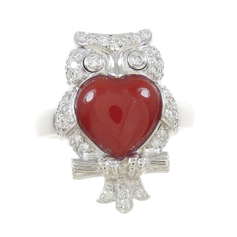 Nhẫn san hô hình cú và trái tim K18WG 673166