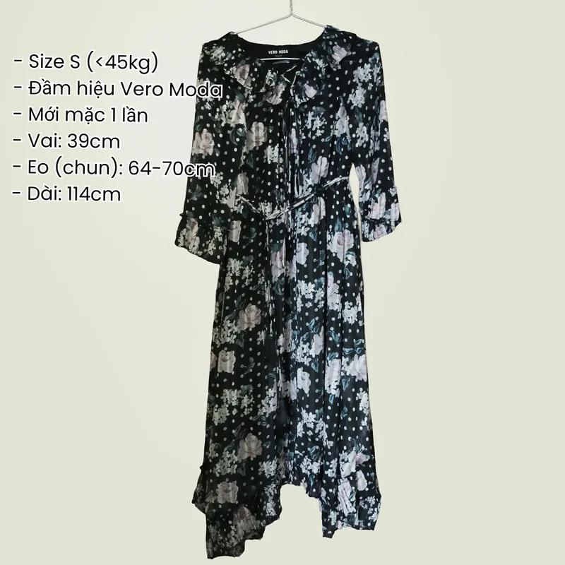 Đầm dài voan hoa đen hiệu Vero Moda mới 98% 572191