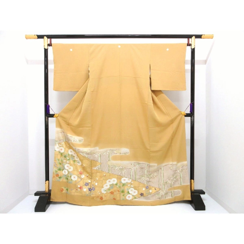 Áo kimono màu sắc lưu giữ, chế tác vàng bạnzen, thêu hình kiếm片喰 - Hàng hiệu Authentic 877950