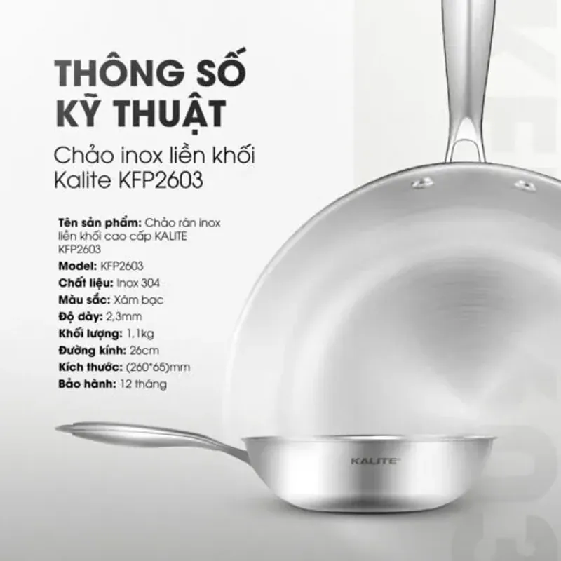Chảo rán inox liền khối cao cấp KALITE KFP2603 – Hiệu suất bắt từ 98%, size 26cm tiện lợi 572307