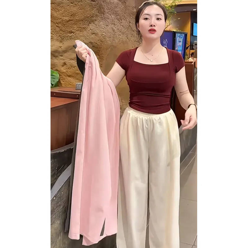 Quần nữ ống rộng dáng suông cạp chun (màu be,hồng) 961361