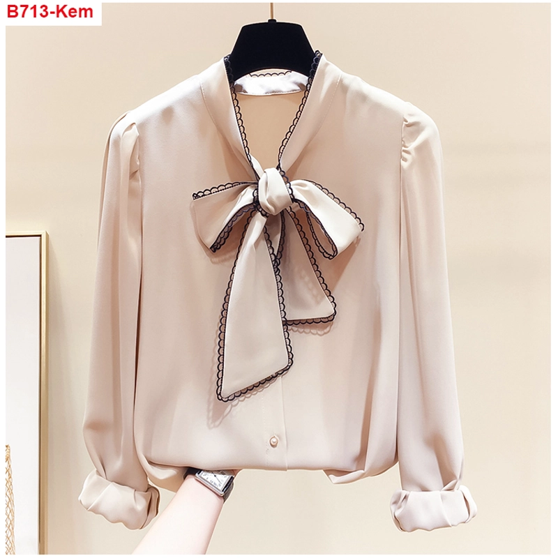 Áo sơ mi nơ viền ren cao cấp 496924