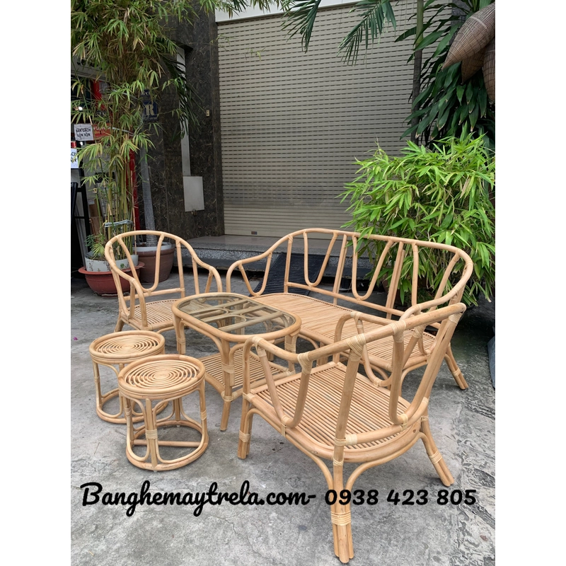 Bàn ghế mây phòng khách lưng V đơn giản 452327