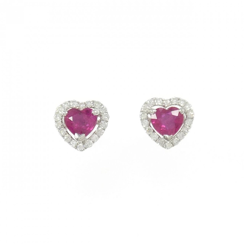 K18WG Bông tai hình trái tim Ruby 0.82CT - Hàng hiệu Chính hãng 869939