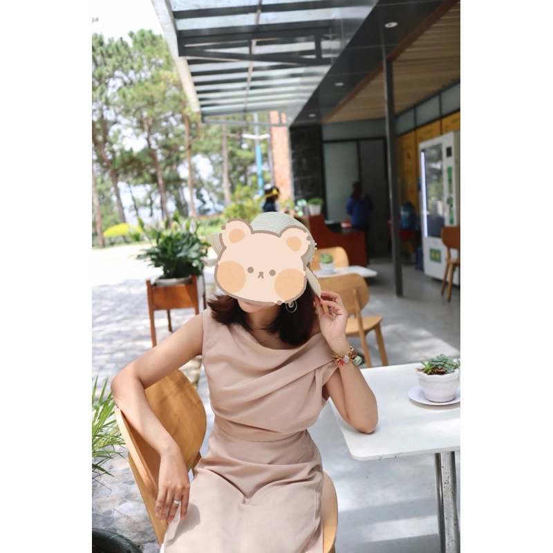 Đầm trễ vai bo nhấn eo Up2 Workshop thanh lịch màu da ánh nâu S 483186