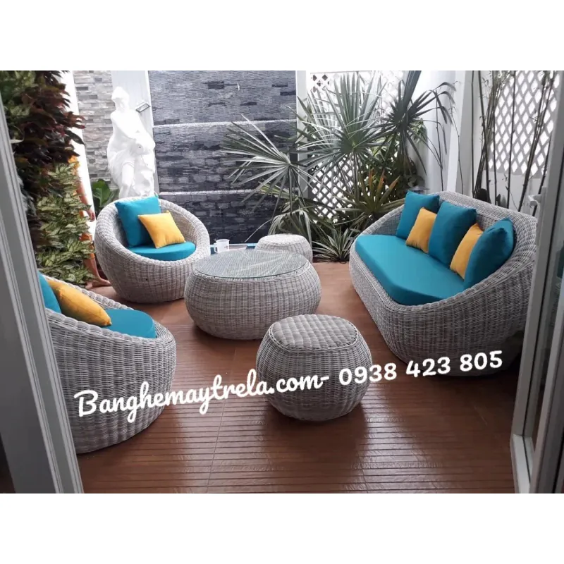 Bộ bàn ghế sofa sò mây nhựa 591151