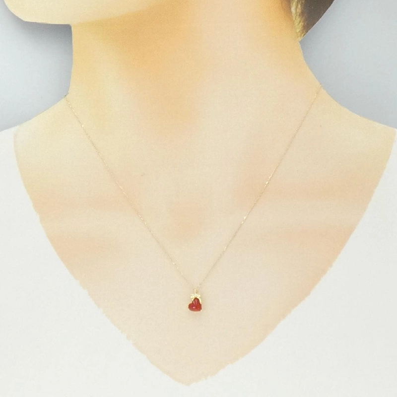 K18YG Heart×Ribbon Coral Necklace 0.58CT - Hàng hiệu Authentic 858717