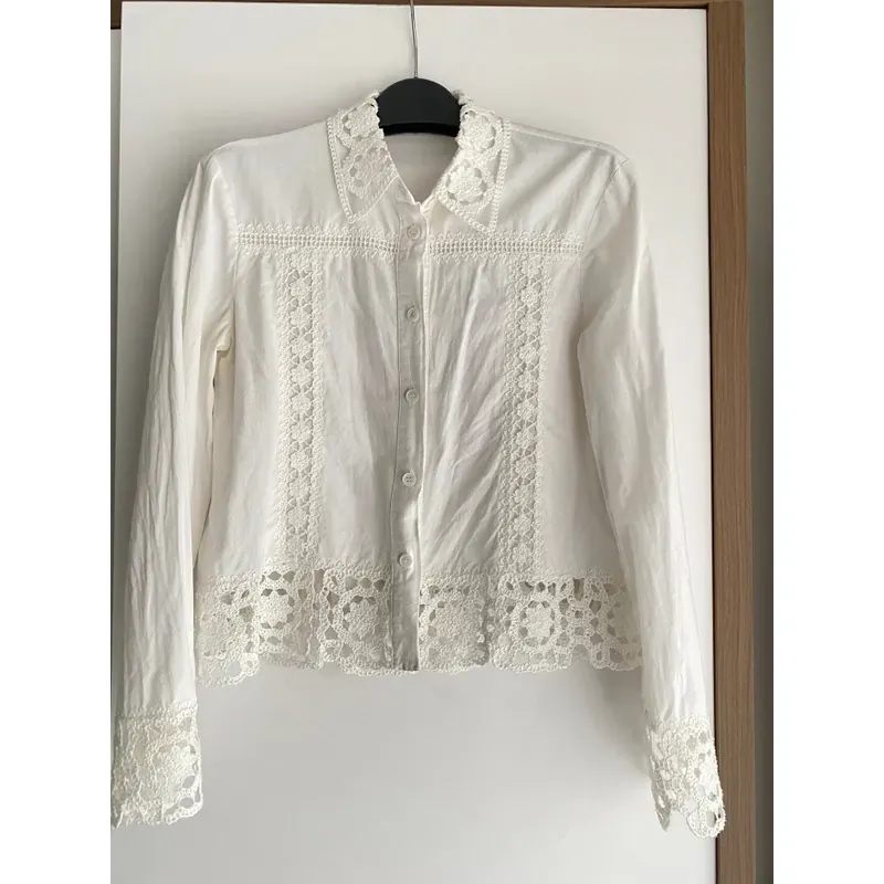 MỚI 99%***ÁO SƠ MI ZARA TRẮNG REN CROPTOP DÀI TAY* REN CÁCH ĐIỆU* TẶNG QUÀ 0Đ FREESHIP 588228