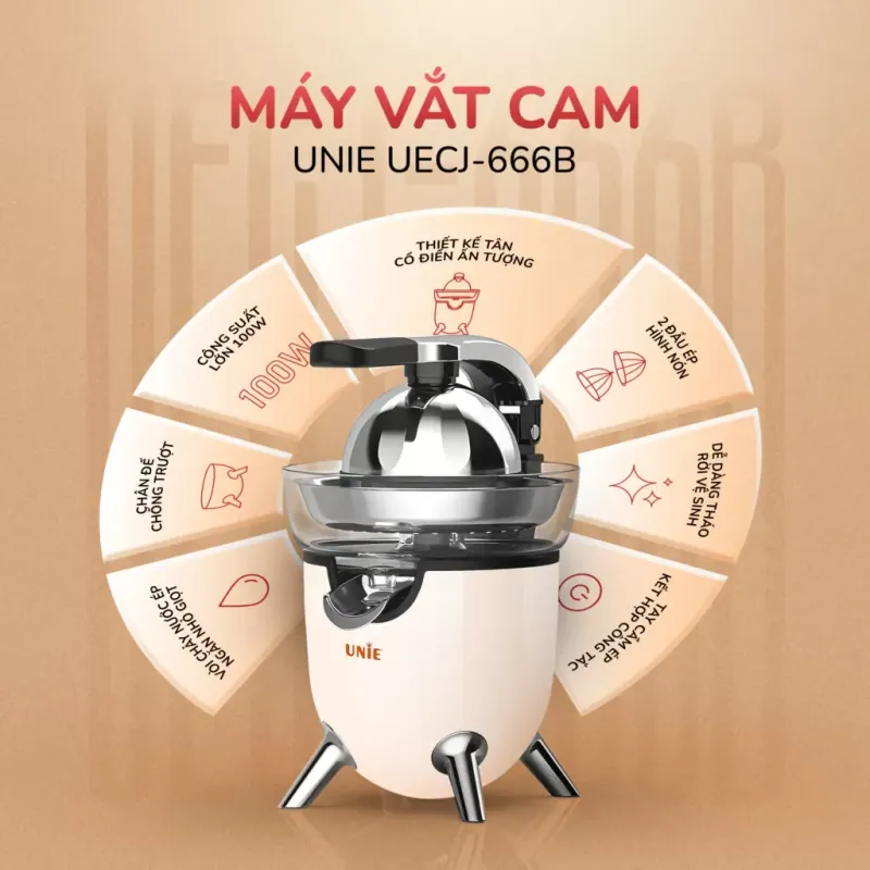 Máy vắt cam điện tự động UNIE UECJ-666B 100W, vắt kiệt, vòi chống nhỏ giọt 578116