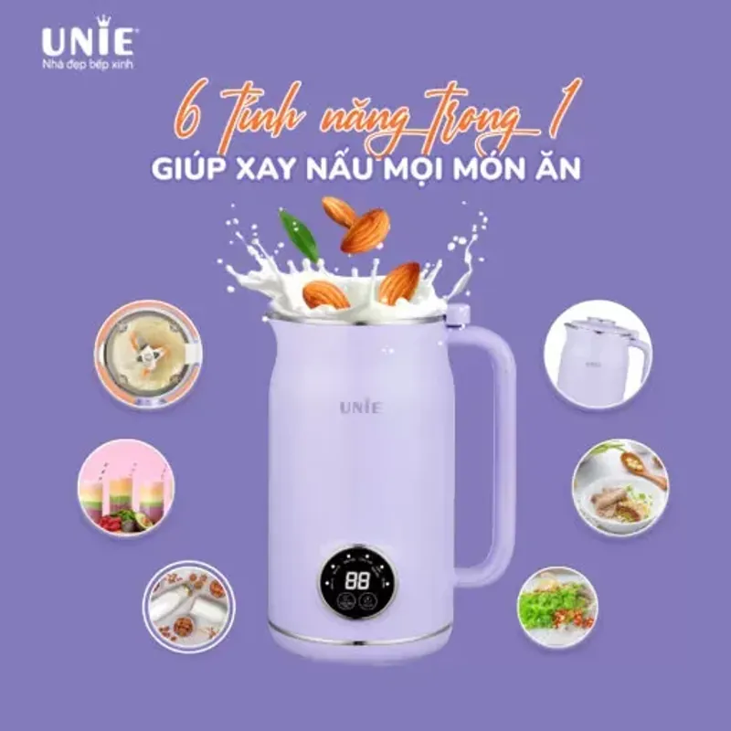 🔥 UNIE UMB06 – MÁY LÀM SỮA HẠT MINI 600ML – 6 CHỨC NĂNG, INOX 304 CAO CẤP! 🥛✨ 720959