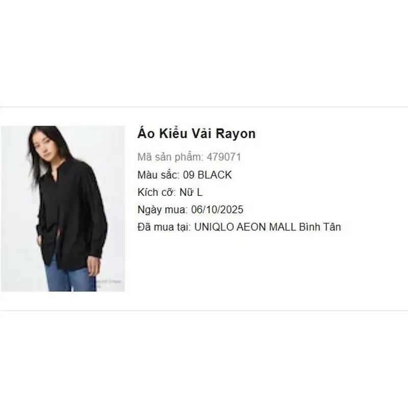 [Mới cắt tag ] Uniqlo -Sơ Mi Đen size L cho nữ 681054