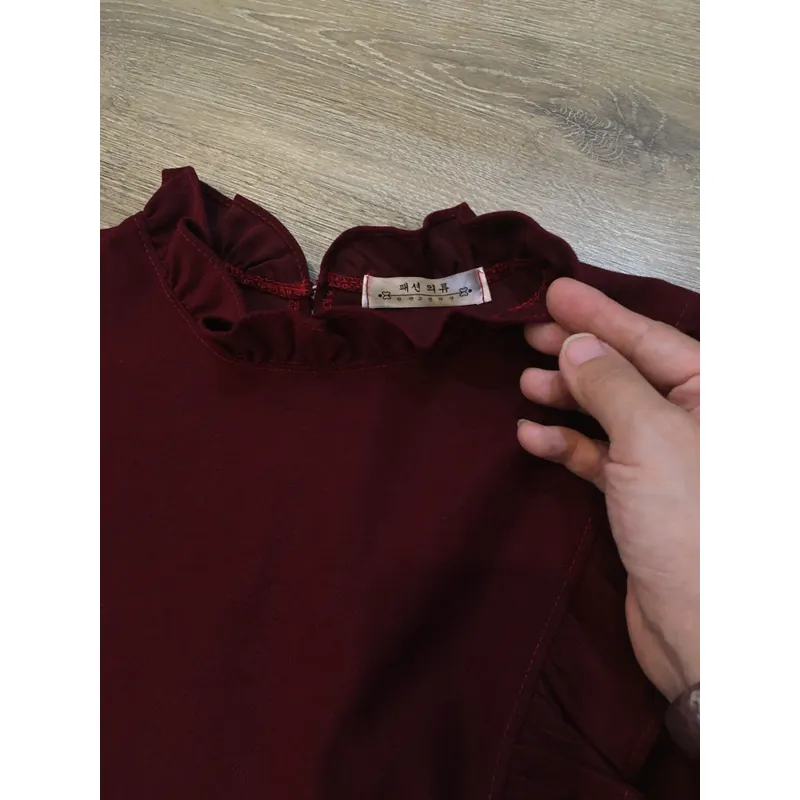 [Siêu Phẩm Hàn] Áo nhung kiểu vintage mori cổ bèo nhún trước và sau tay bồng tiểu thư 696702