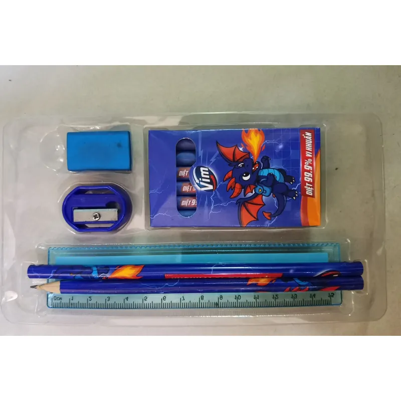 [Bộ dụng cụ học tập Vim] Thước kẻ - bút chì - tẩy - gọt bút chì - bút màu sáp  996188