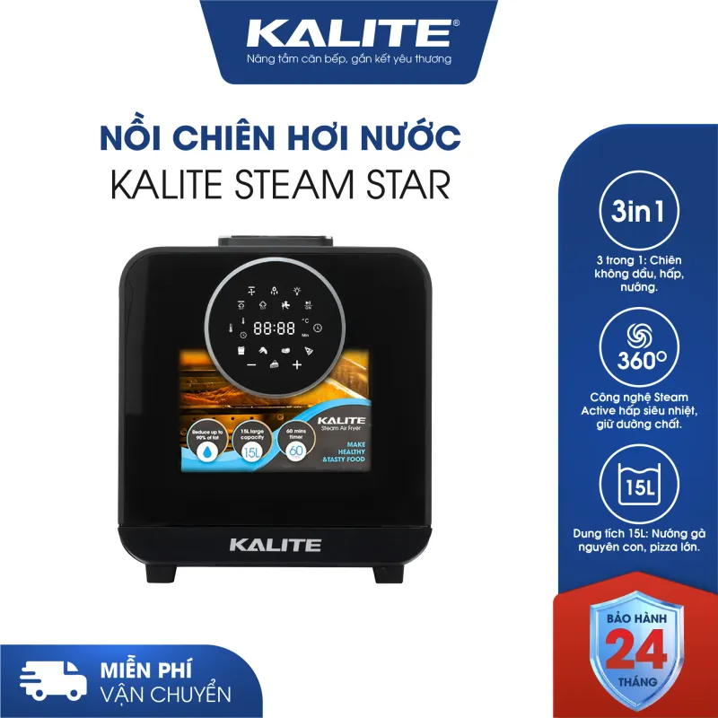 Nồi chiên hơi nước KALITE STEAM STAR – 15L, đa năng 3in1 chiên hấp nướng tiện lợi 591204