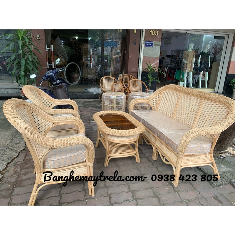 Bàn ghế sofa mây mắt cáo 446486