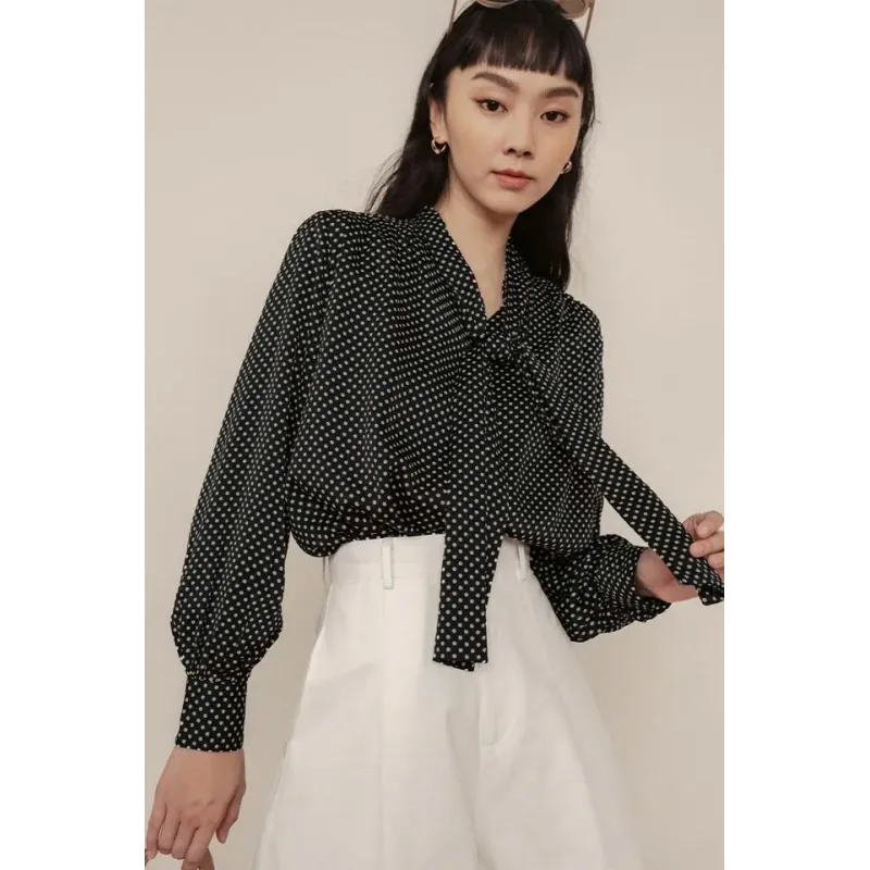 Áo kiểu chấm bi cột nơ size M, shop MayBi 674218