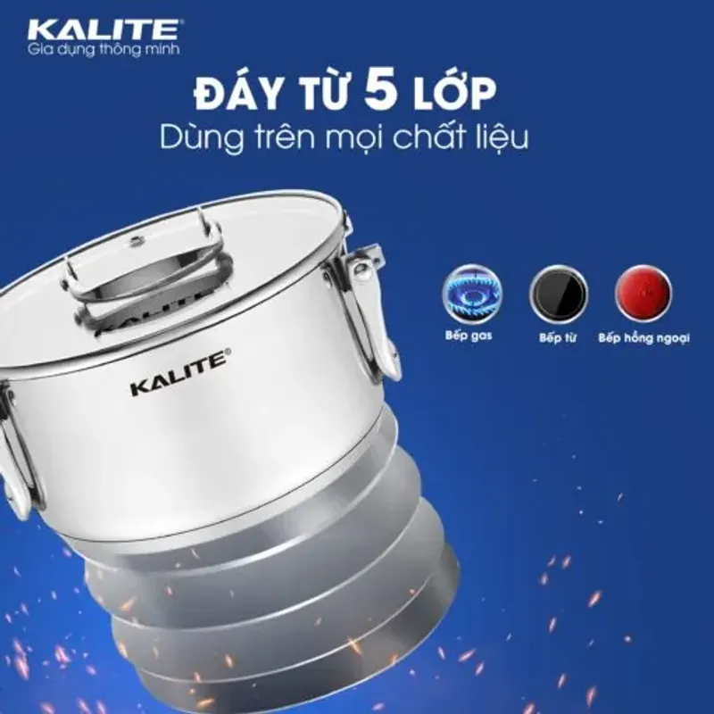 Bộ nồi inox Kalite KL381 16-20-24 cm, inox 304 5 lớp, gập gọn, đa năng 574431