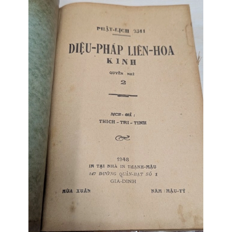 Diệu pháp liên hoa kinh -  ( trọn bộ 7 quyển + 1 quyển pháp hoa kinh cương yếu xuất bản 1948 đóng bìa xưa ) 545622