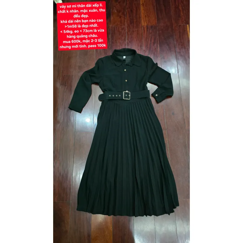  váy sơ mi thân dài xếp ly, k nhăn 977716