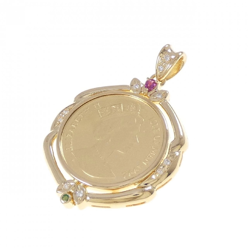 K18YG(枠) Đá màu Đồng xu Mặt dây chuyền - Hàng hiệu Chính hãng 866255
