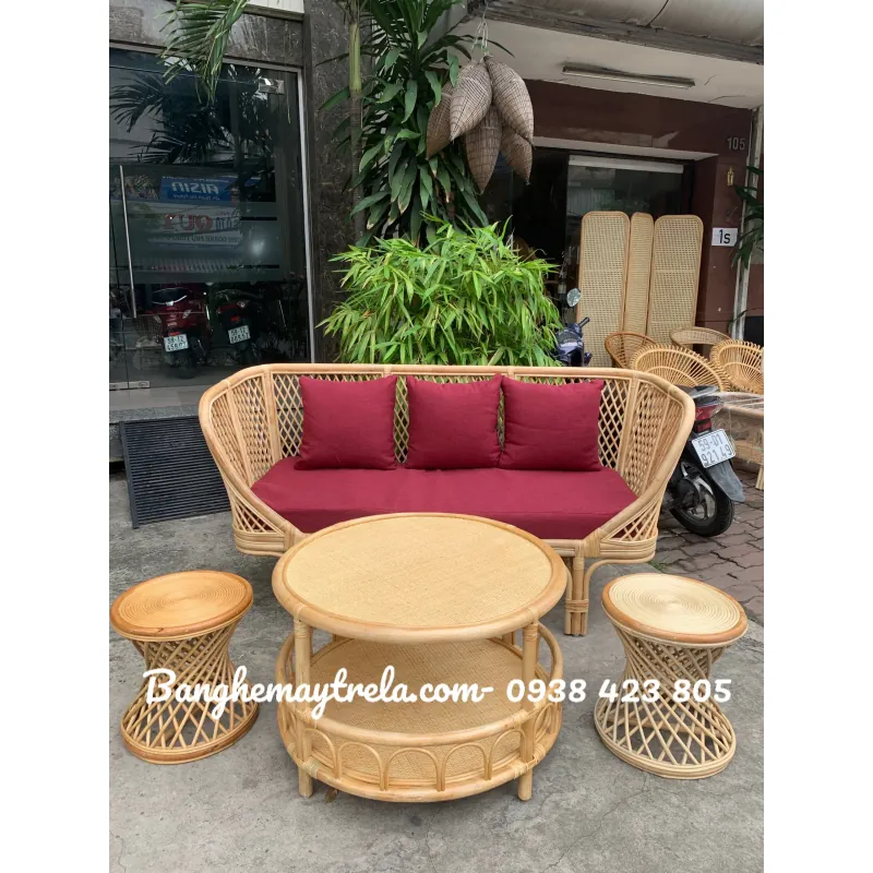 Bàn ghế sofa mây caro nhỏ gọn 715362
