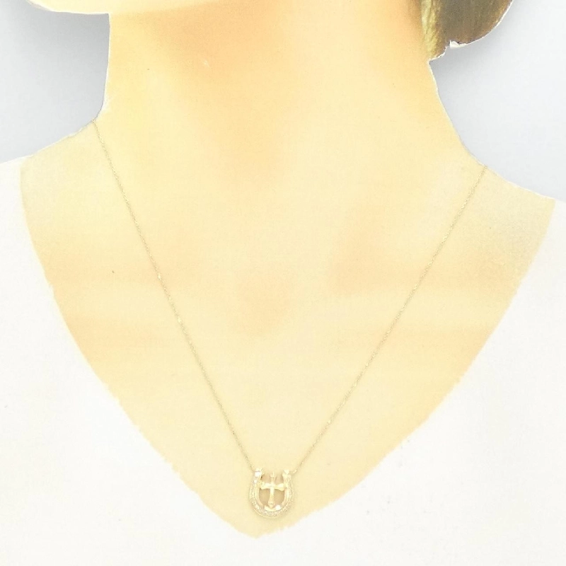 K18YG móng ngựa × chữ thập dây chuyền kim cương 0.10CT - Hàng hiệu Authentic 861675