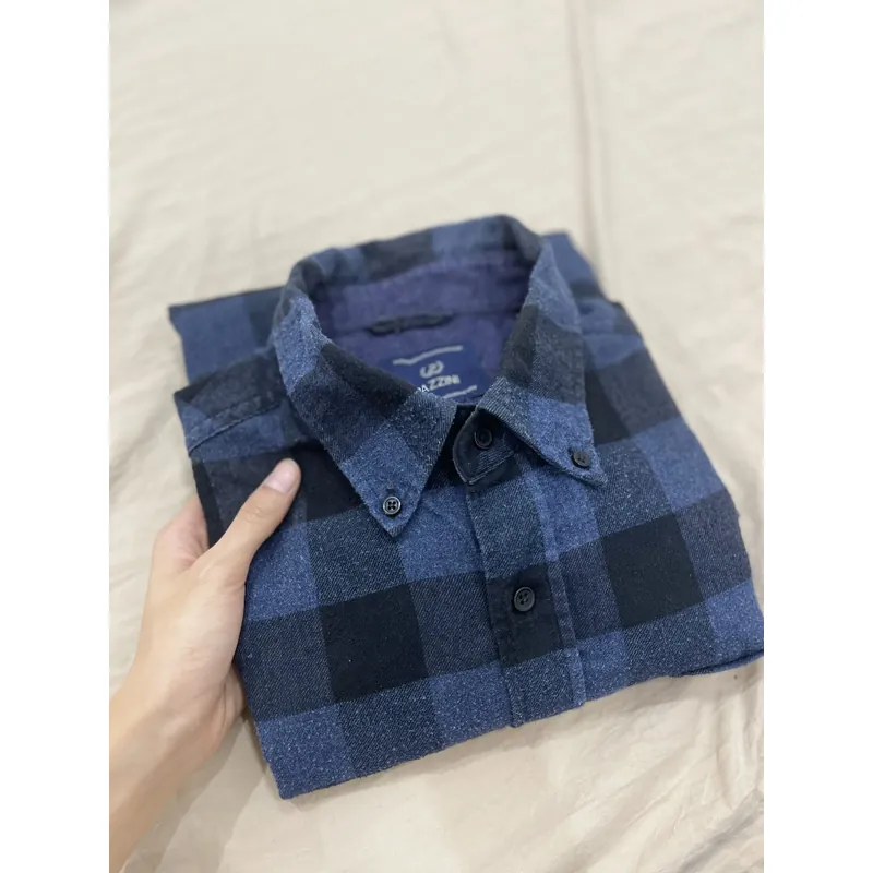 Áo sơ mi xanh caro có đáp gấu tay Pazini slimfit size 42 729086