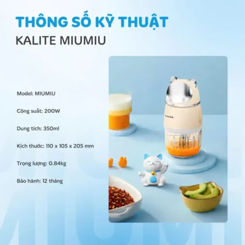 Máy xay thịt mini đa năng Kalite MiuMiu, dung tích 350ml, lưỡi dao 6 bằng inox304 934029