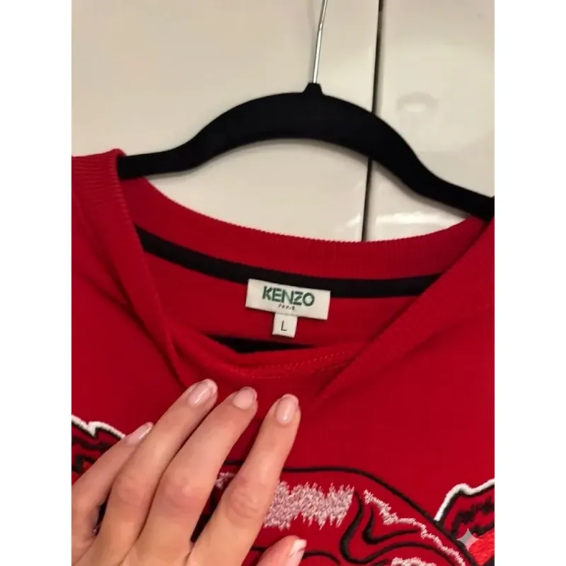 Áo sweatshirt Kenzo đỏ thêu hình đầu hổ lớn size L 757195