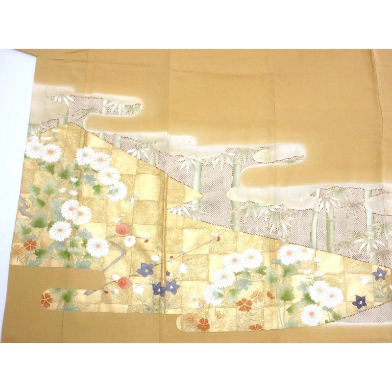 Áo kimono màu sắc lưu giữ, chế tác vàng bạnzen, thêu hình kiếm片喰 - Hàng hiệu Authentic 877950