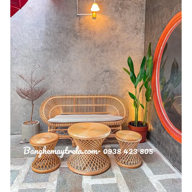 Bộ bàn ghế sen mây tự nhiên 703680