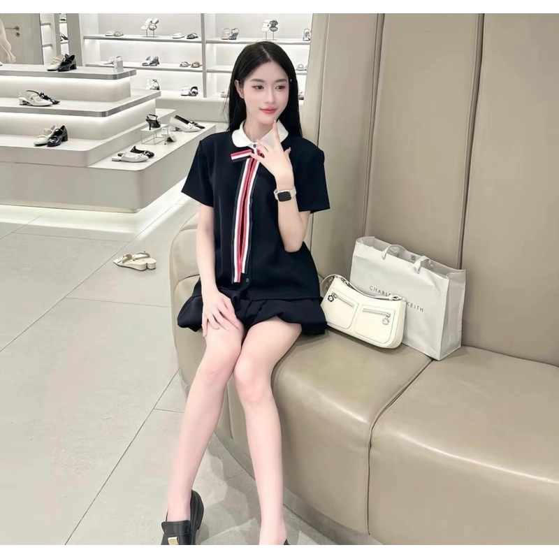 Set áo sơ mi chéo Ý Thome Brown nơ tháo rời  457798