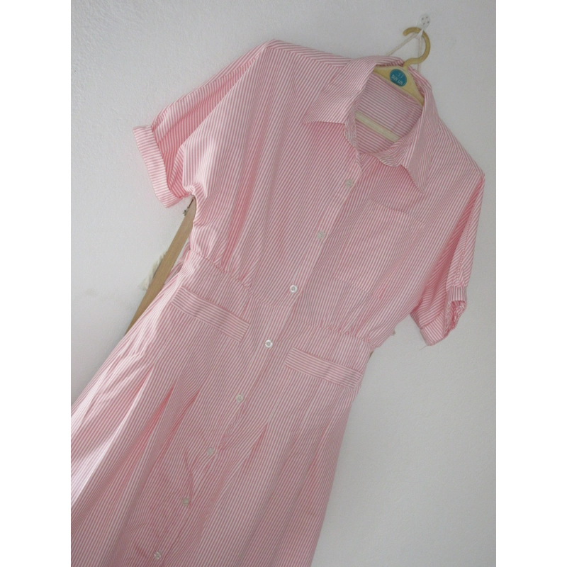Váy sơ mi dài hồng pastel kẻ sọc  479351