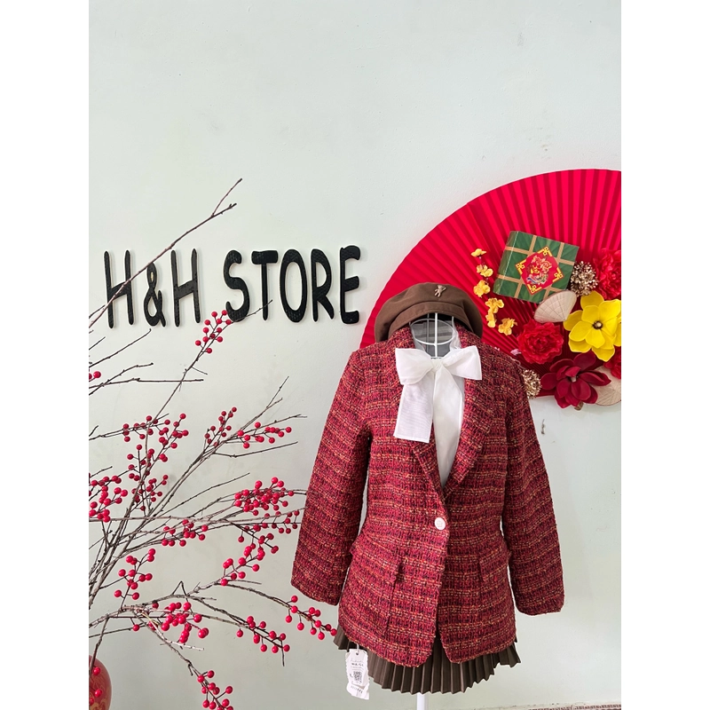 Áo dạ tuyết màu đỏ phối cổ vest 451543